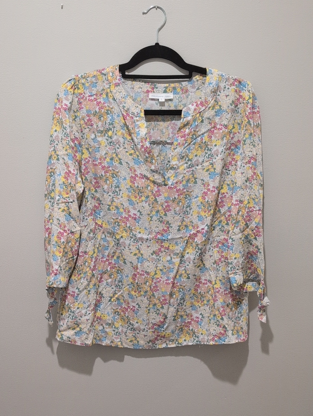 Emerson Rose Floral Blouse With Tie Sleeves